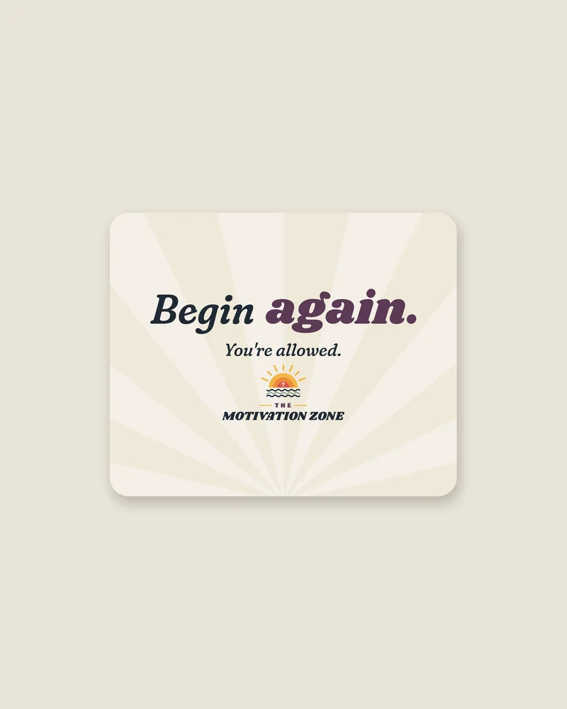 White mouse pad with the print “Begin again.”, view (illustration)